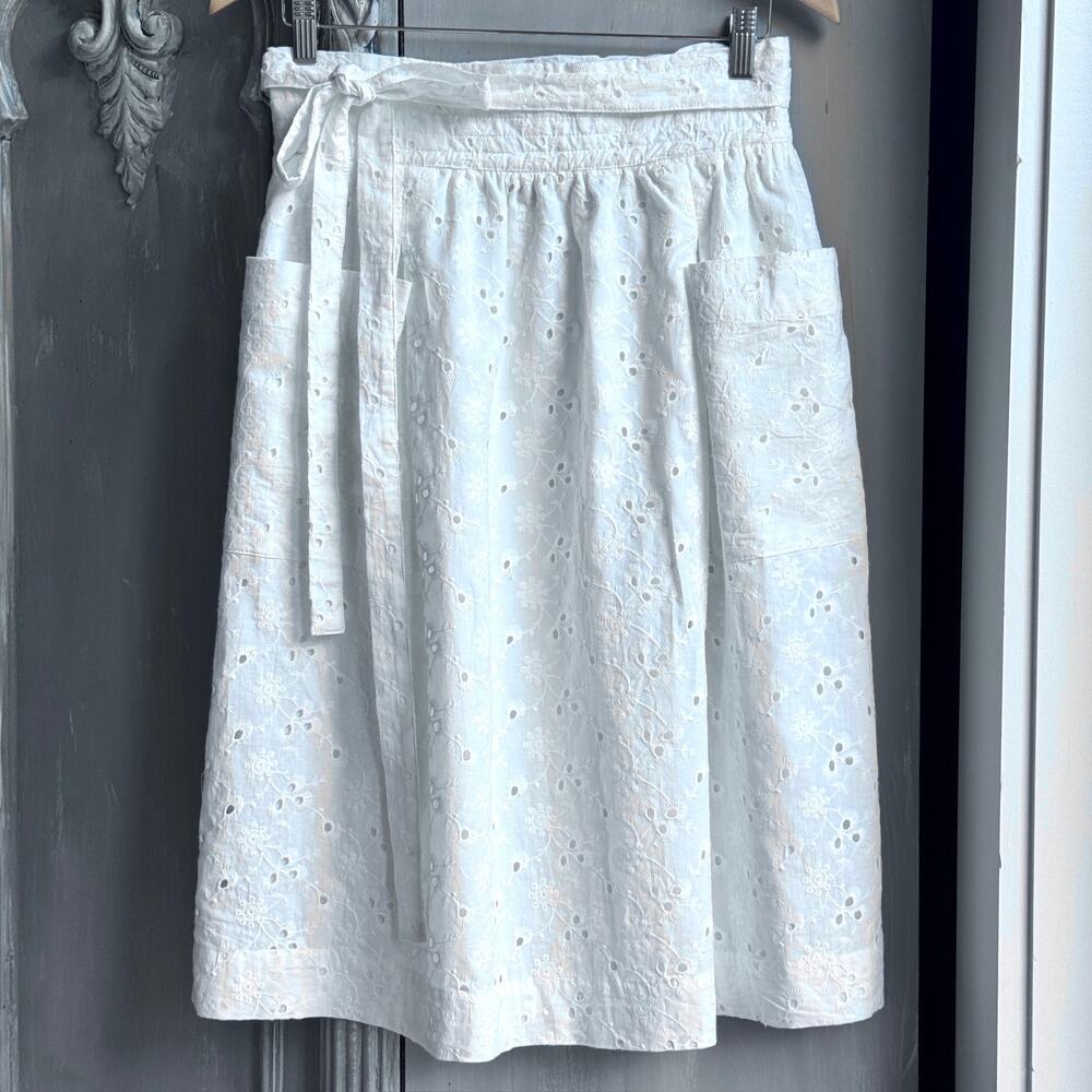Jill Jill Stuart White Cotton Eyelet Skirt Size 6 NWOT Elastic Tie Pocket Midi